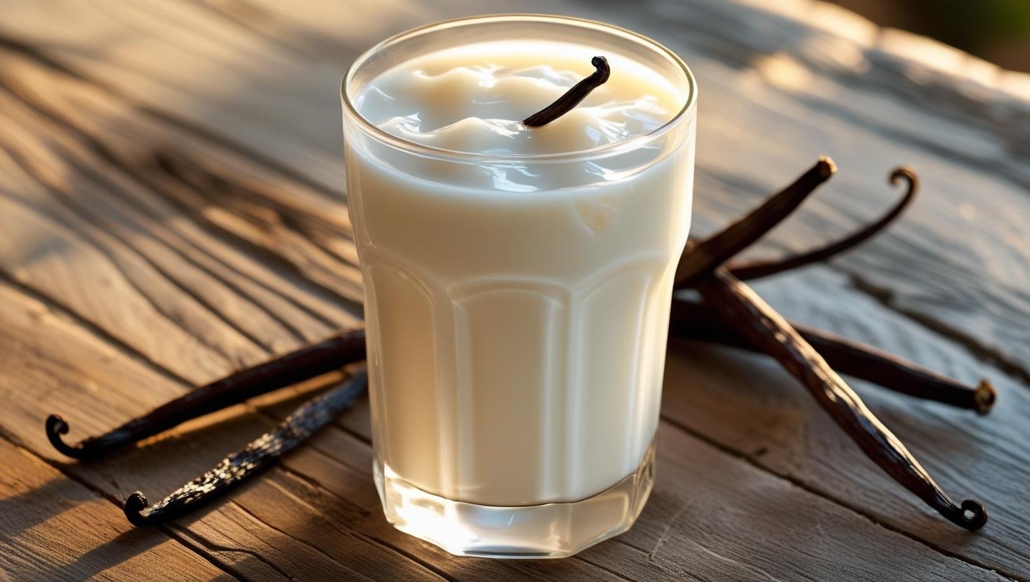 Drinking coconut milk with vanilla